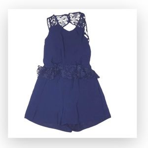 GB Girls Gianni Bini Navy Blue Romper with Lace and Ruffle Detailing